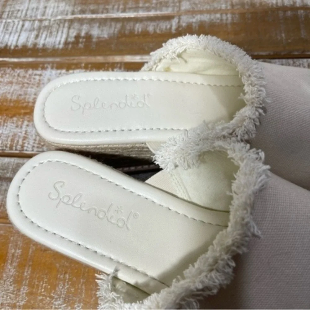 Splendid Women's Darla Frayed Edge Espadrille Wedge Heel Sandals Ivory Size 9